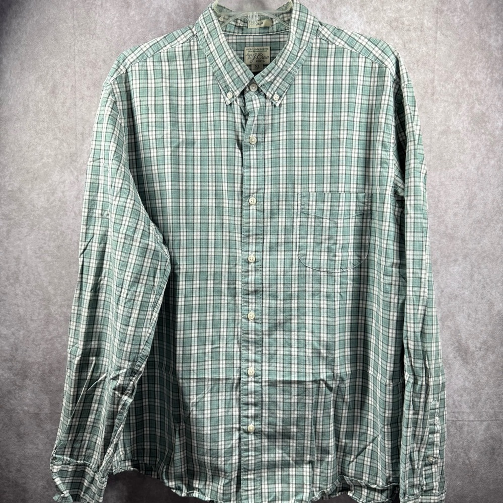 J. Crew Stretch Men’s Green Plaid Casual Button Down Shirt Long Sleeve Slim Fit‎